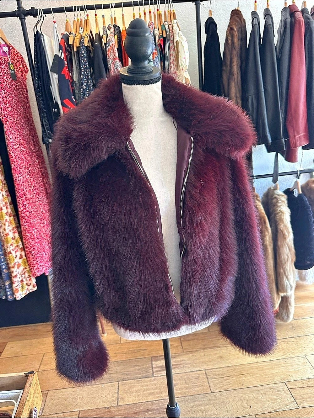 Zara Burgundy Faux Fur Cropped Jacket